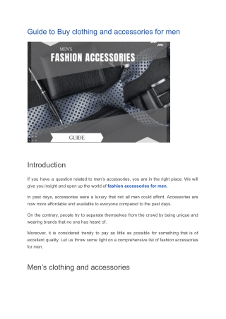 Guide to Buy clothing and accessories for men