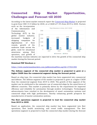 Connected Ship Market Opportunities, Challenges and Forecast till 2030