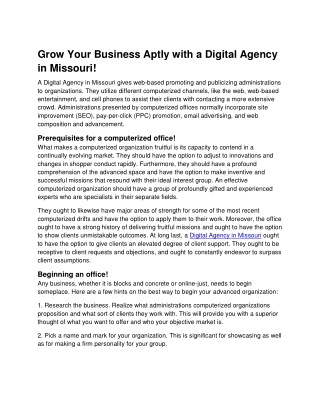 Grow Your Business Aptly with a Digital Agency in Missouri