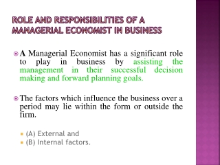 Role and Responsibilities of a Managerial Economist in economics