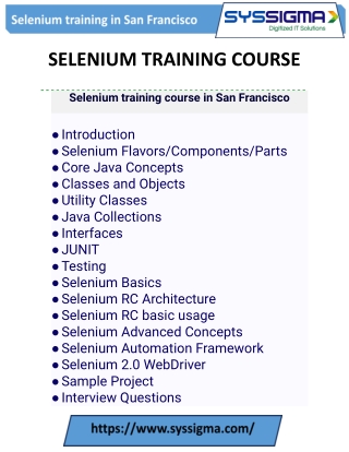 Best Selenium Online Training in San Francisco