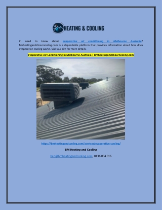 Evaporative Air Conditioning In Melbourne Australia | Bmheatingandcbournooling.c