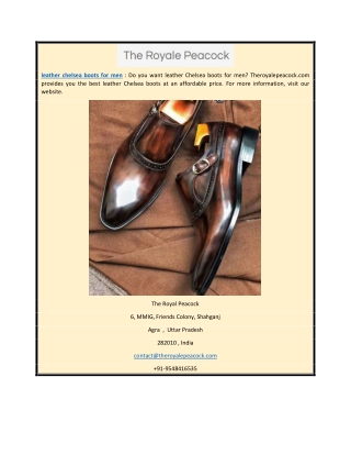 Leather chelsea boots for men | Theroyalepeacock.com