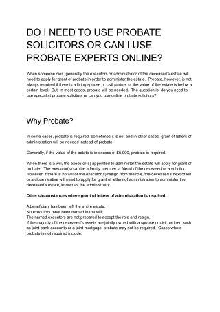 DO I NEED TO USE PROBATE SOLICITORS OR CAN I USE PROBATE EXPERTS ONLINE