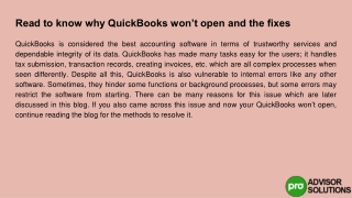 Read on to find out why QuickBooks won't open and fixes