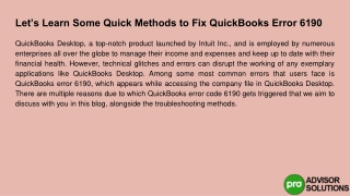 Quick ways to fix QuickBooks error 6190 Read more below