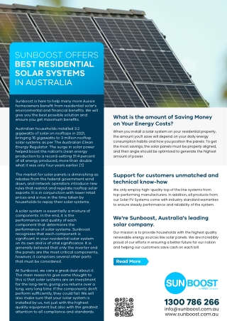 Sunboost offers Best residential solar system in australia