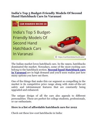 India's Top 5 Budget-Friendly Models Of Second Hand Hatchback Cars In Varanasi