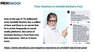 Fans' Reaction to Amitabh Bachan's Post
