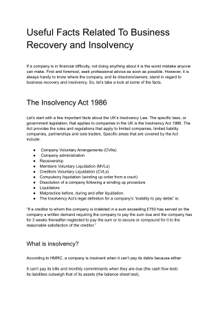 Useful Facts Related To Business Recovery and Insolvency