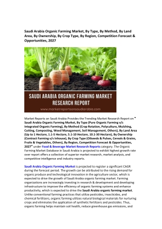 Saudi Arabia Organic Farming Market Research Report 2021-2027