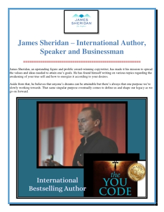 James Sheridan – International Author, Speaker, and Businessman