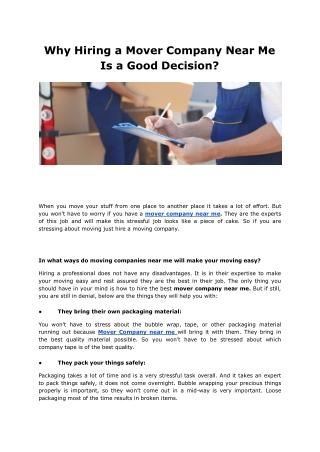 Why Hiring a Mover Company Near Me Is a Good Decision.ppt