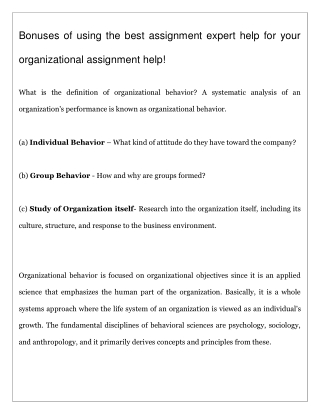 Bonuses of using the best assignment expert help for your organizational assignment help!