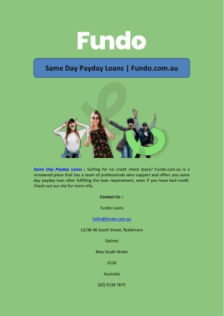Same Day Payday Loans | Fundo.com.au