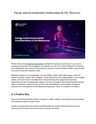 Energy And Environmental Considerations In The Metaverse