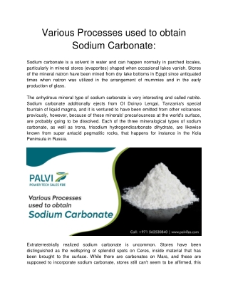 Various Processes used to obtain Sodium Carbonate