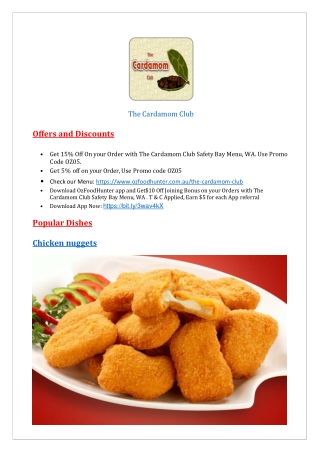 15% Off- The Cardamom Indian Restaurant Safety Bay Menu, WA