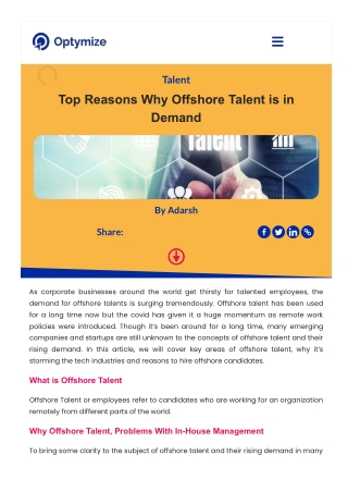 Top Reasons Why Offshore Talent is in Demand | Optymize