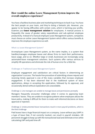 How would the online Leave Management System improve the overall employee experience