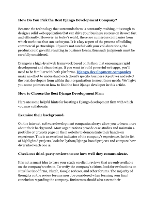 How Do You Pick the Best Django Development Company