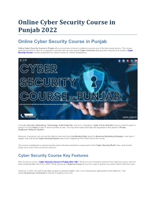 Online Cyber Security Course in Punjab 2022