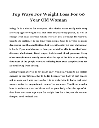 Top Ways For Weight Loss For 60 Year Old Woman