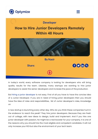 How to Hire Junior Developer Remotely Within 48 Hours | Optymize