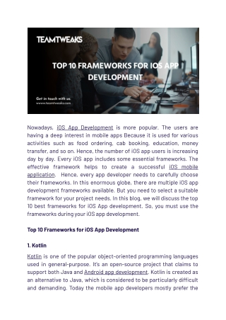 Top 10 Frameworks for iOS App Development