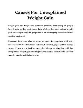 Causes For Unexplained Weight Gain
