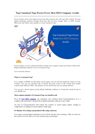 Top Canonical Tags Errors Every Best SEO Company Avoids