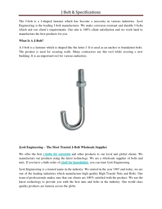 J Bolt & Specifications