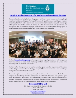 Hospital Marketing Agency for Well-Planned Marketing Services