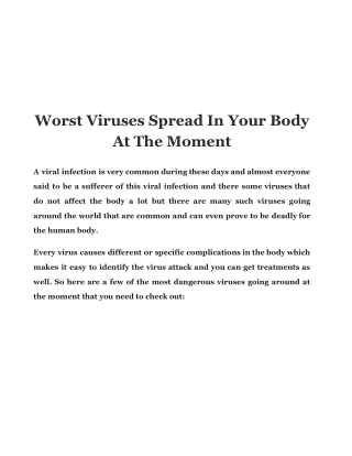 Worst Viruses Spread In Your Body At The Moment
