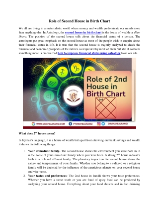 Role of Second House in Birth Chart