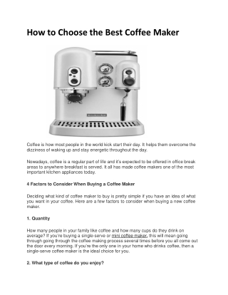 How to Choose the Best Coffee Maker