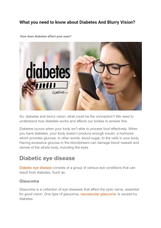 What you need to know about Diabetes And Blurry Vision