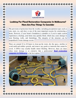 Looking For Flood Restoration Companies In Melbourne Here Are Few Things To Consider