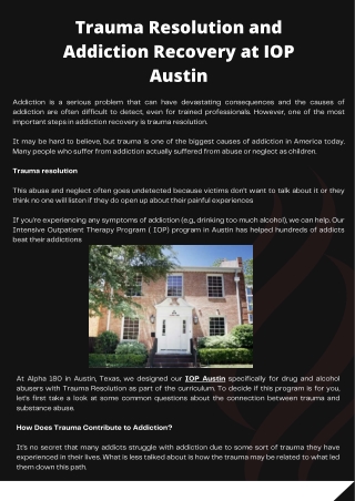 Trauma Resolution and Addiction Recovery at IOP Austin