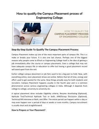 How to qualify the Campus Placement process of Engineering College