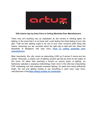 Villa interior tips by Artuz Floor to Ceiling Wardrobe Door Manufacturers