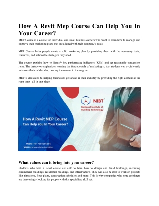 How A Revit Mep Course Can Help You In Your Career ?