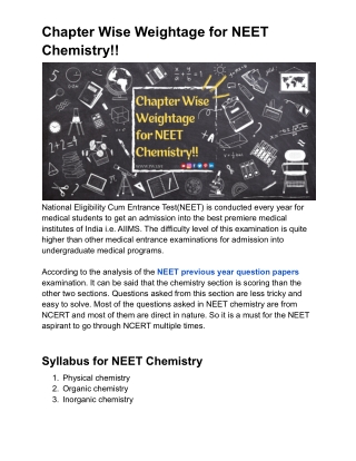 Chapter Wise Weightage for NEET Chemistry
