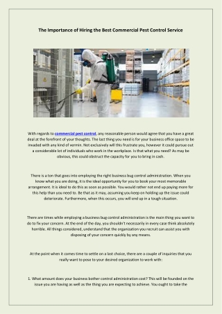 The Importance of Hiring the Best Commercial Pest Control Service