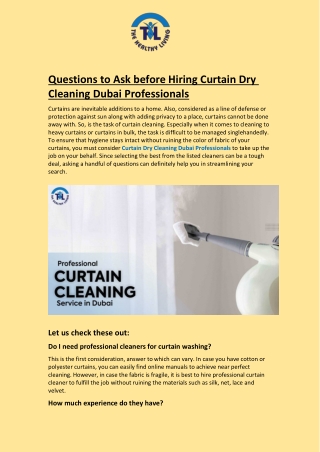 Questions to Ask before Hiring Curtain Dry Cleaning Dubai Professionals