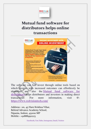 Mutual fund software for distributors helps online transactions