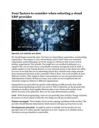 Four factors to consider when selecting a cloud ERP provider