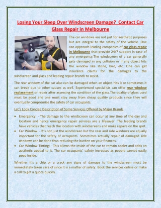 Losing Your Sleep Over Windscreen Damage  Contact Car Glass Repair in Melbourne