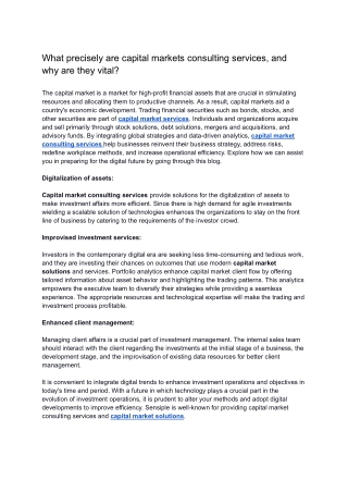 What precisely are capital markets consulting services, and why are they vital_