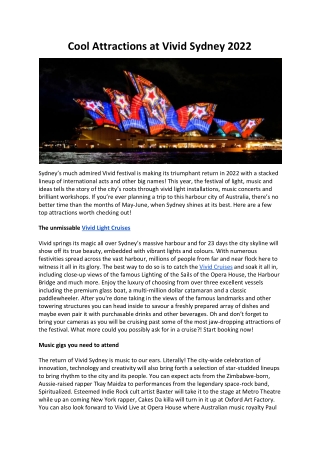 Cool Attractions at Vivid Sydney 2022